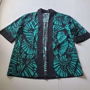 Chicos Kimono Jacket Womens L/XL Black Green Abstract Print Open Front Cardigan